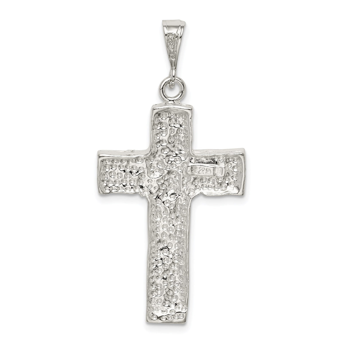 Sterling Silver Cross Pendant with Hammered Texture and Polished Nugget Design for Men and Women