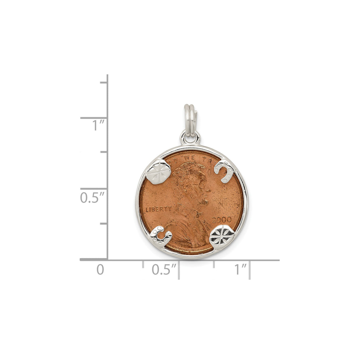 Sterling Silver Penny Pendant with 2000 Lincoln Cent, Round Frame with Starburst and Horseshoe Accents