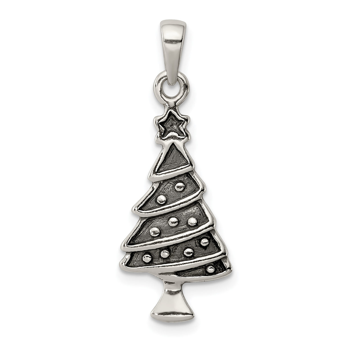 Sterling Silver Christmas Tree Pendant with Star and Garland, Festive Holiday Charm
