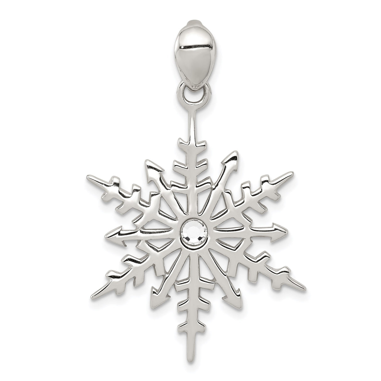 Sterling Silver Snowflake Pendant with Crystal Accent, Winter Nature Charm for Women
