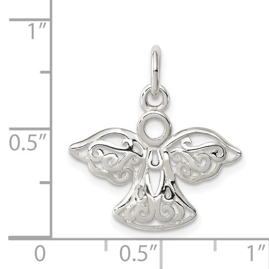 Sterling Silver Angel Pendant with Filigree Detailing, Christian Spiritual Jewelry