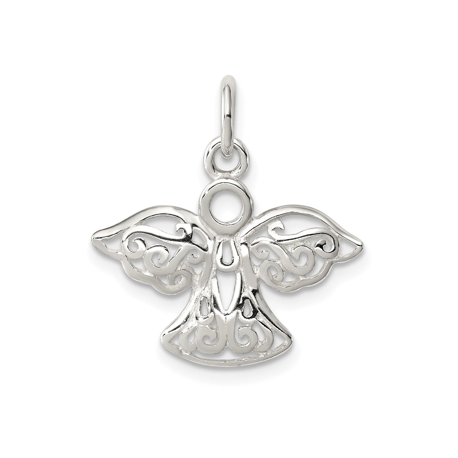 Sterling Silver Angel Pendant with Filigree Detailing, Christian Spiritual Jewelry