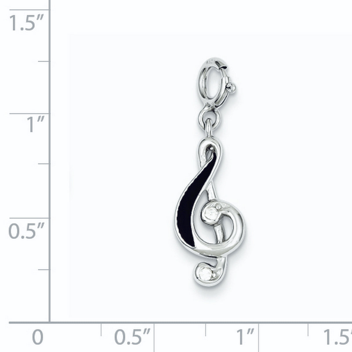 Sterling Silver Treble Clef Pendant with Red Enamel Accent, Musical Symbol Charm