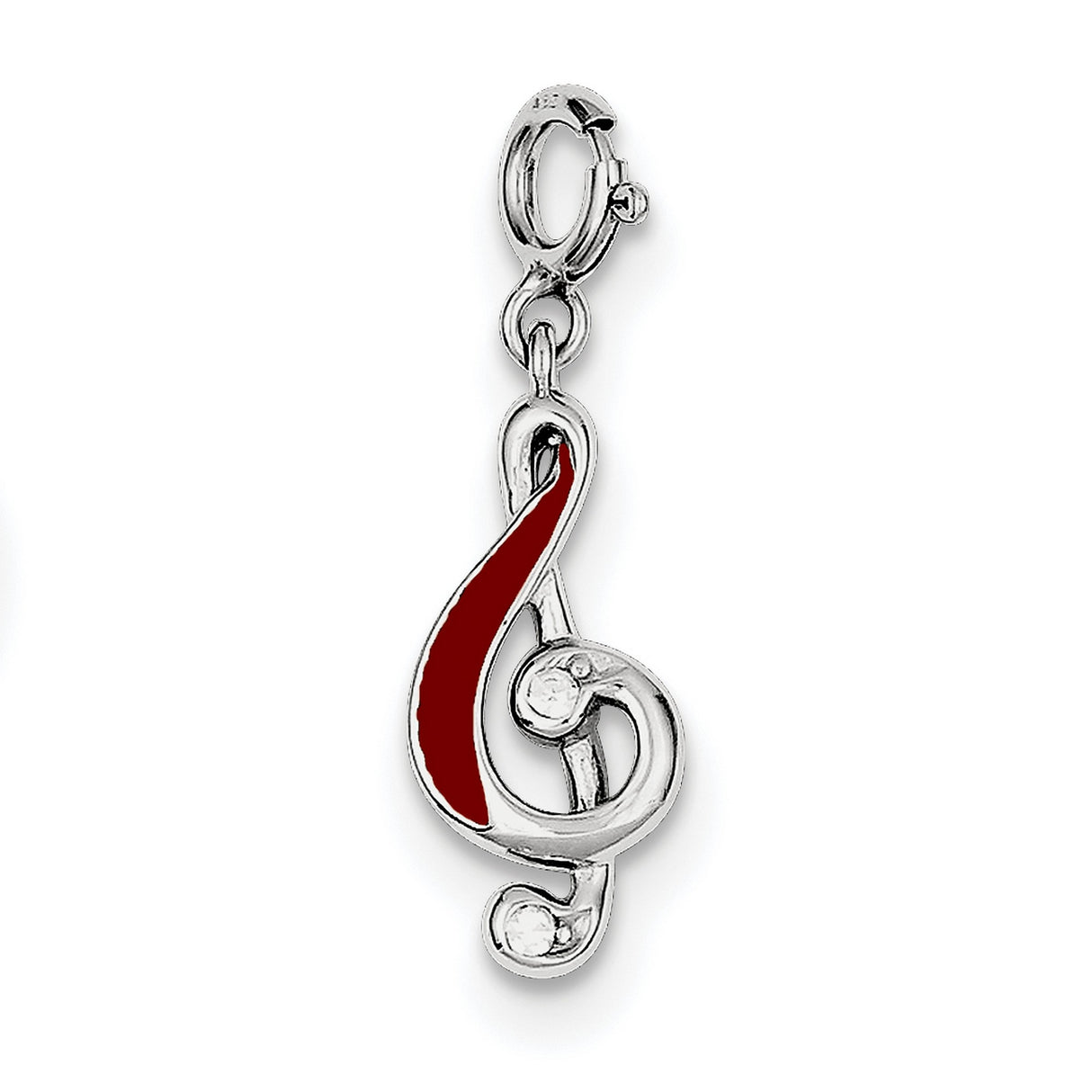 Sterling Silver Treble Clef Pendant with Red Enamel Accent, Musical Symbol Charm