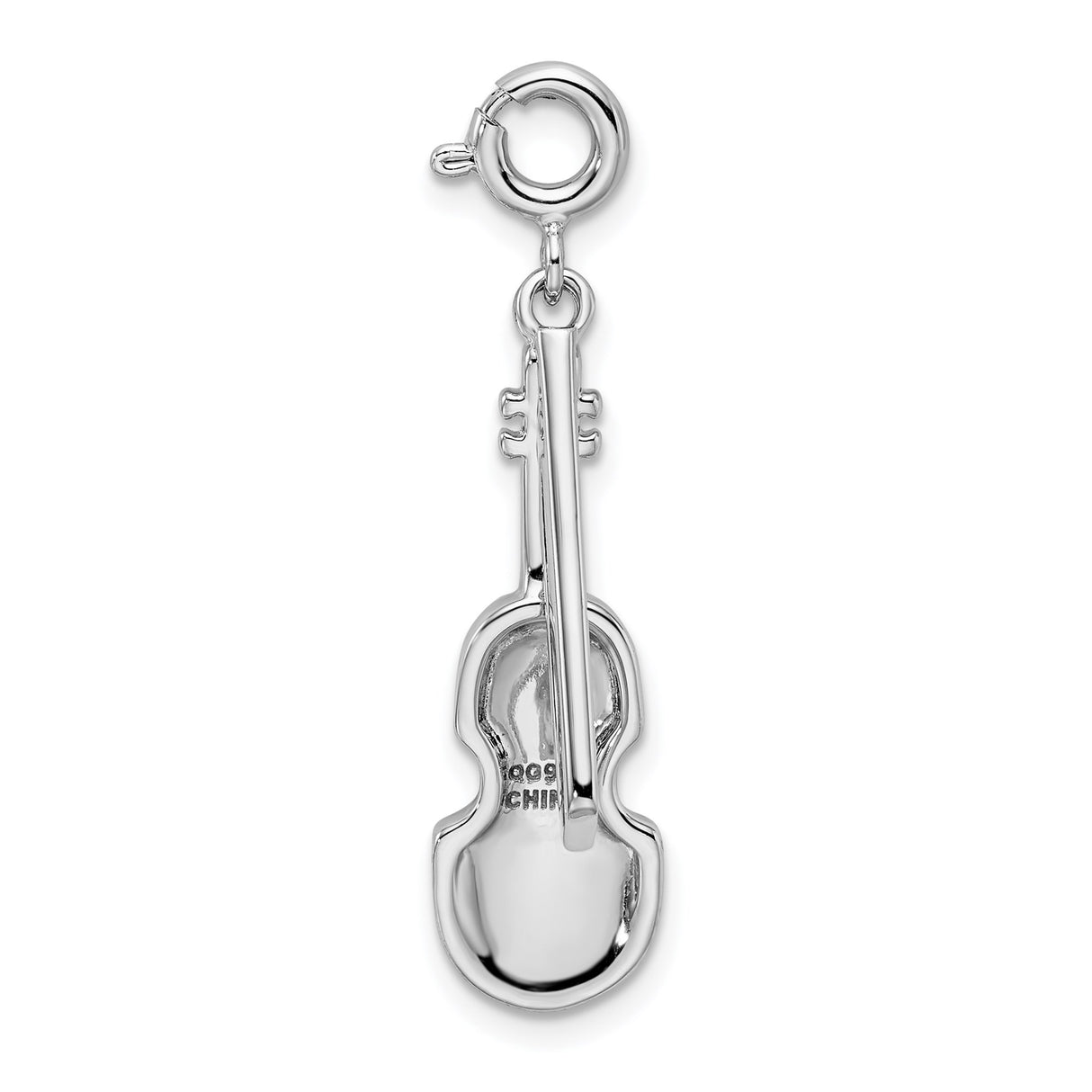 Sterling Silver Violin Charm Pendant with Red Enamel and Crystal Accents