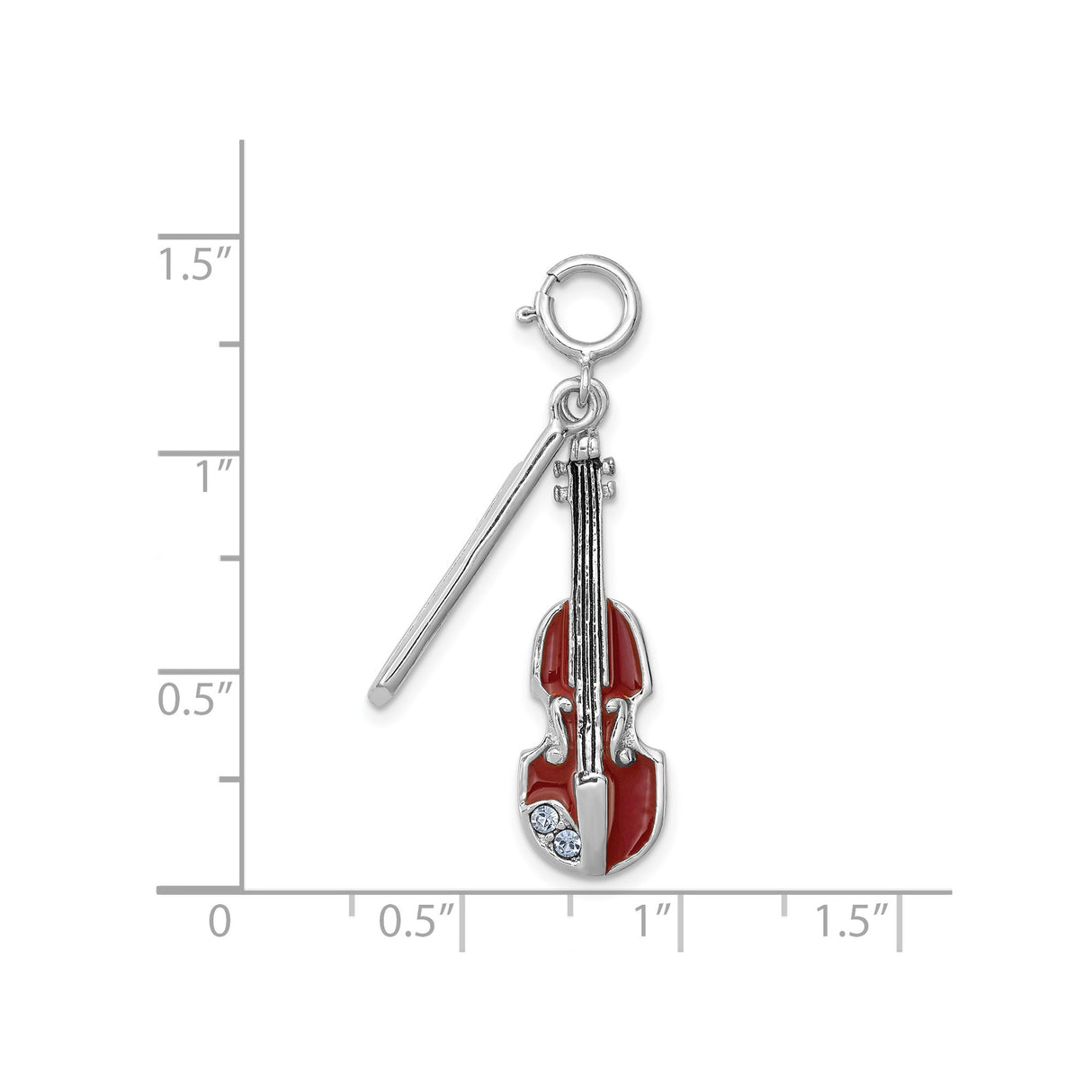 Sterling Silver Violin Charm Pendant with Red Enamel and Crystal Accents