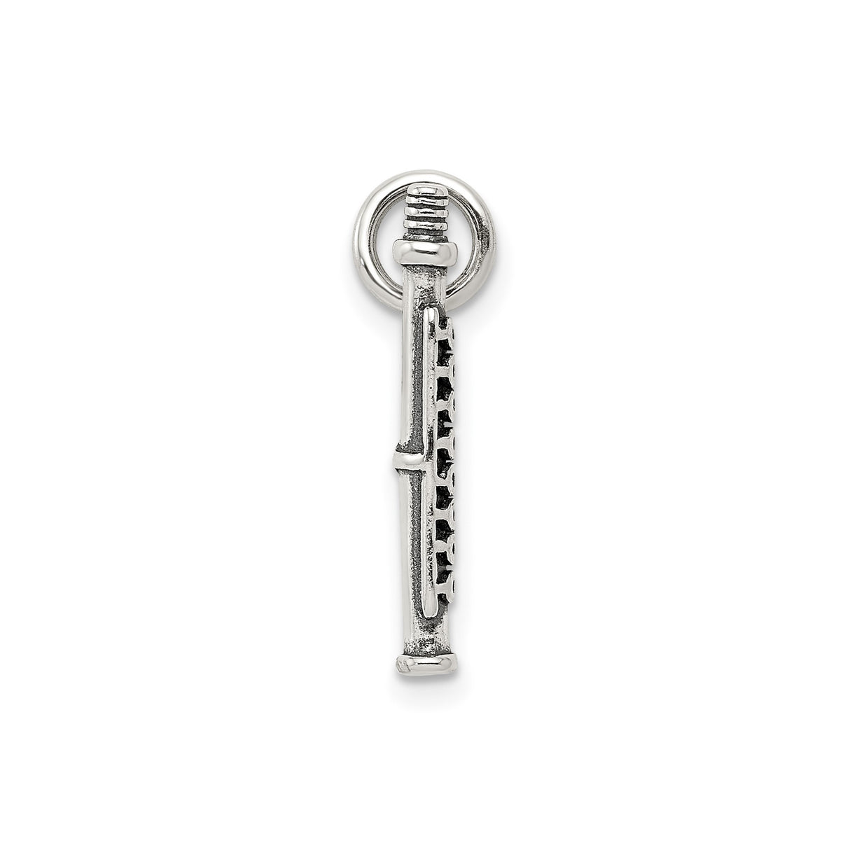 Sterling Silver Flute Charm Pendant with Detailed Key Design, Musical Instrument Jewelry