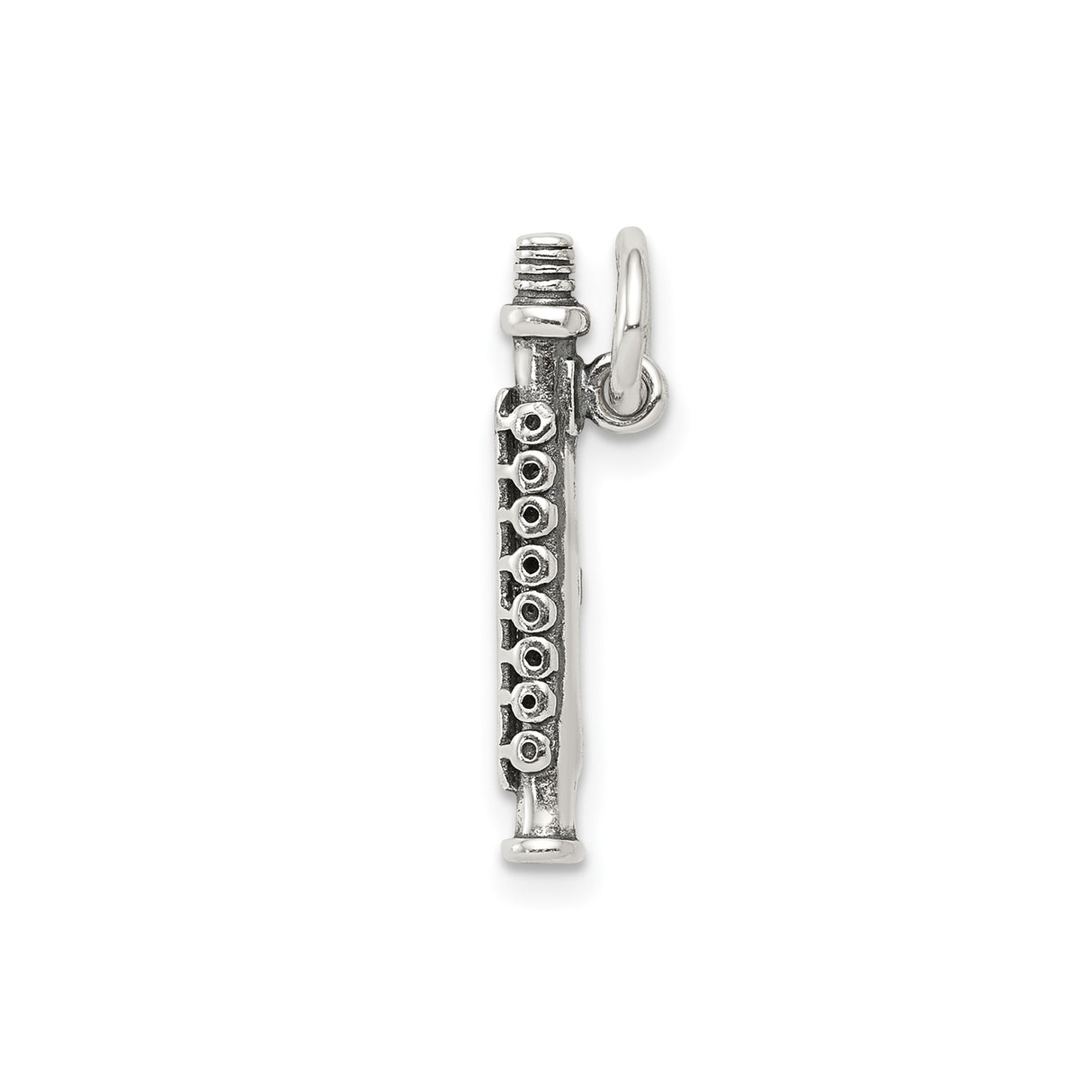 Sterling Silver Flute Charm Pendant with Detailed Key Design, Musical Instrument Jewelry