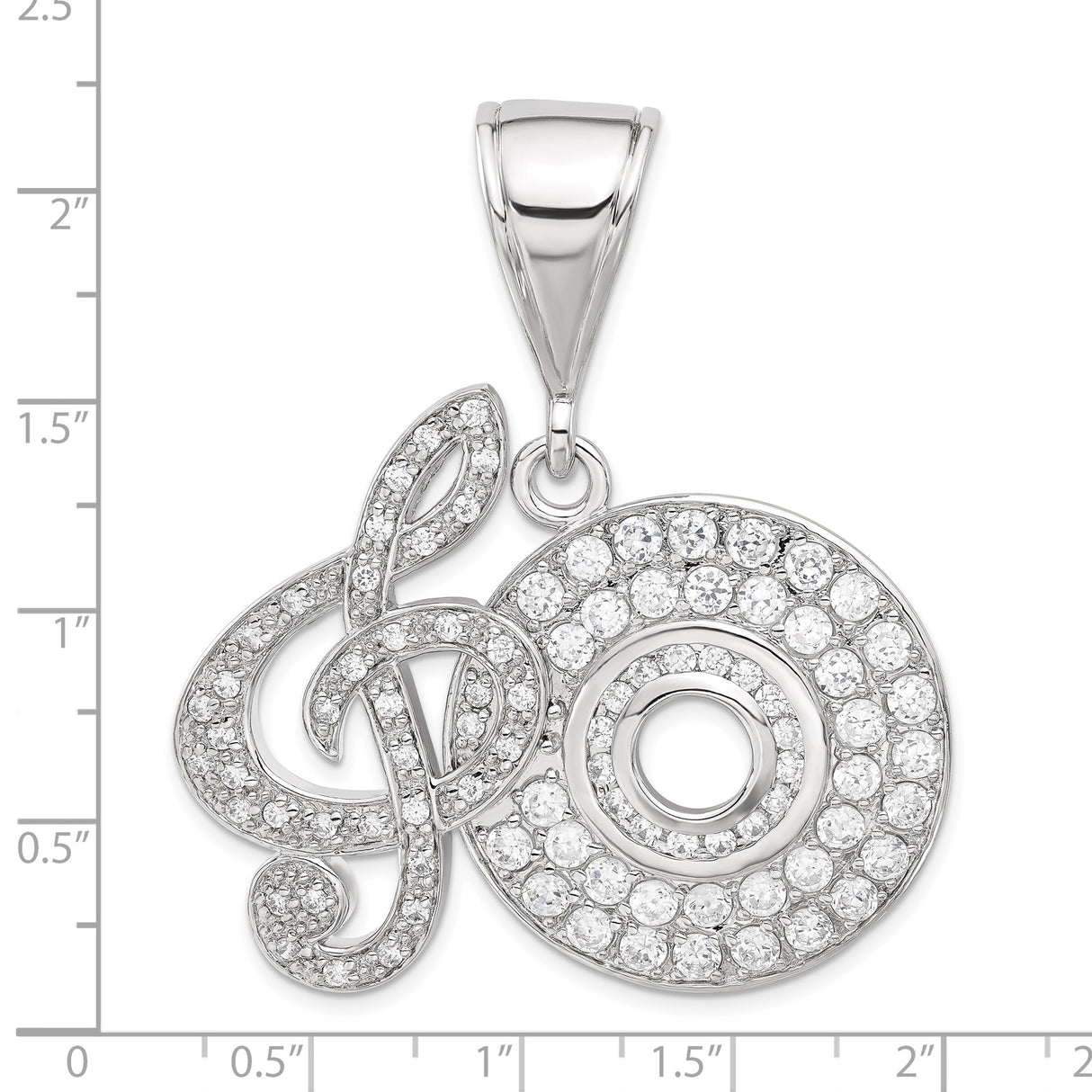Sterling Silver Music Note Pendant with Cubic Zirconia Treble Clef and Disc Design