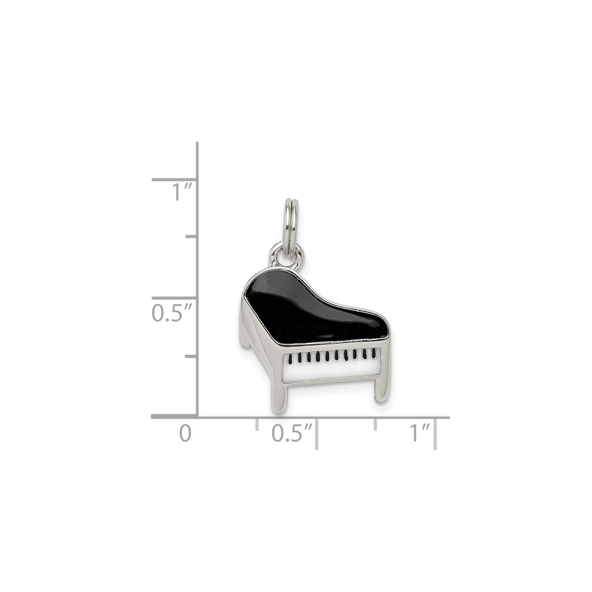 Sterling Silver Grand Piano Pendant with Black and White Enamel Keys, Musical Charm Jewelry