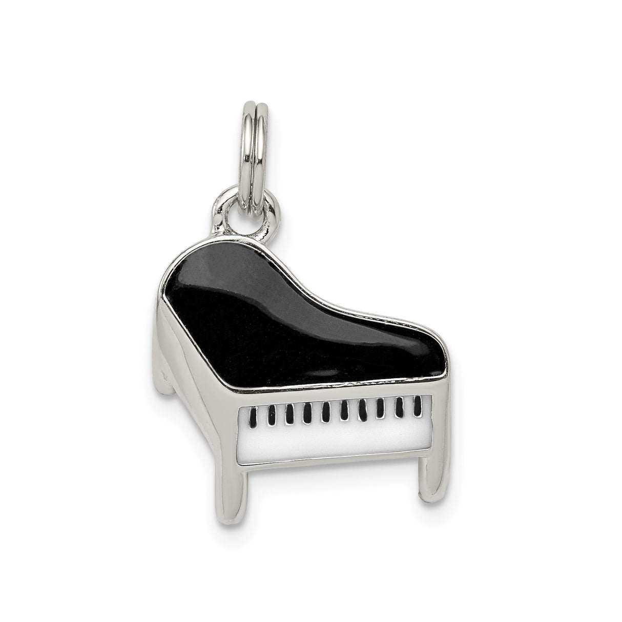 Sterling Silver Grand Piano Pendant with Black and White Enamel Keys, Musical Charm Jewelry