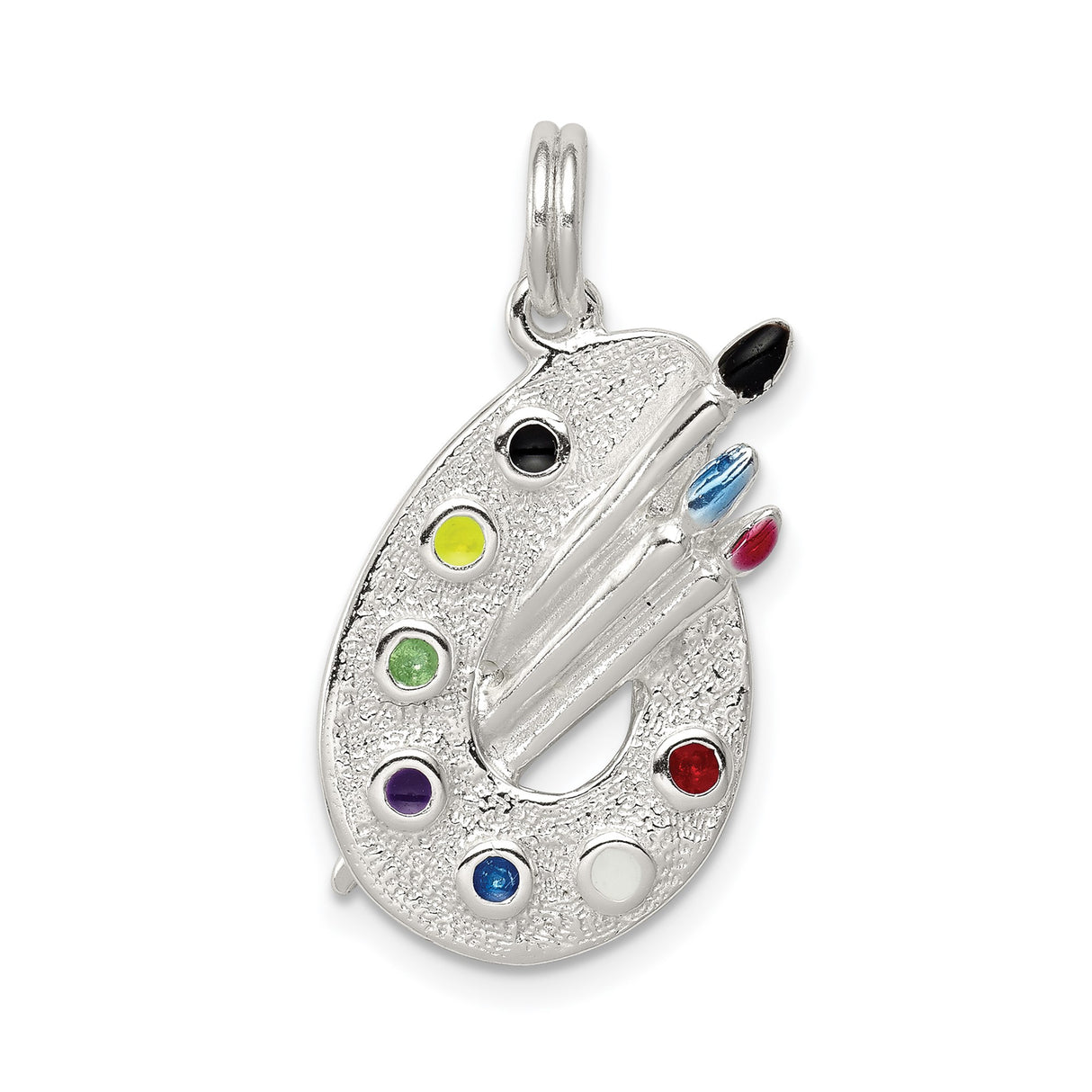 Sterling Silver Artist Palette Pendant with Enamel Paint and Paintbrush Accents