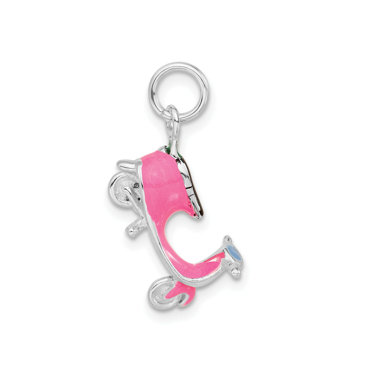 Sterling Silver Slipper Charm with Pink Enamel, Green and Black Evil Eye Accents