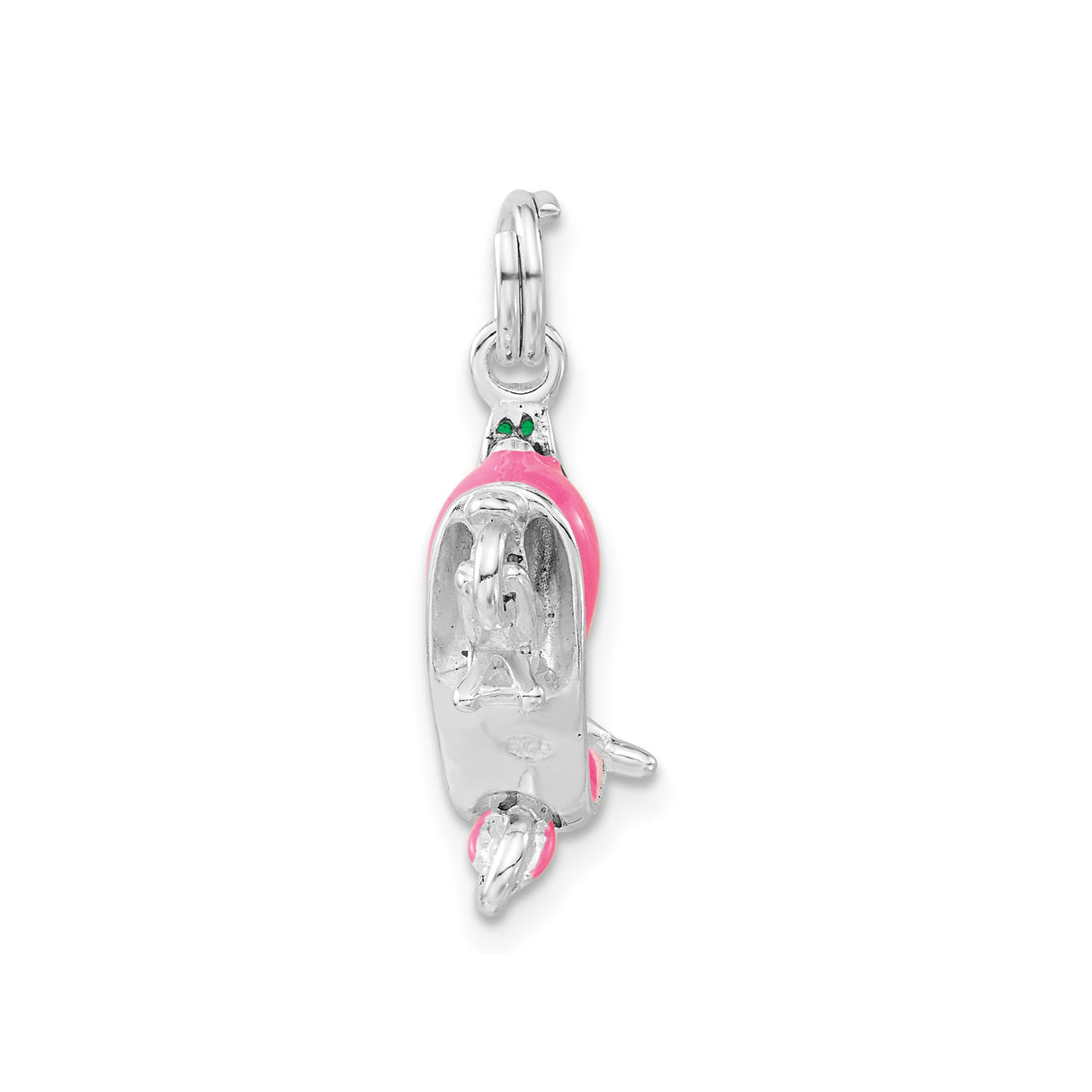 Sterling Silver Slipper Charm with Pink Enamel, Green and Black Evil Eye Accents