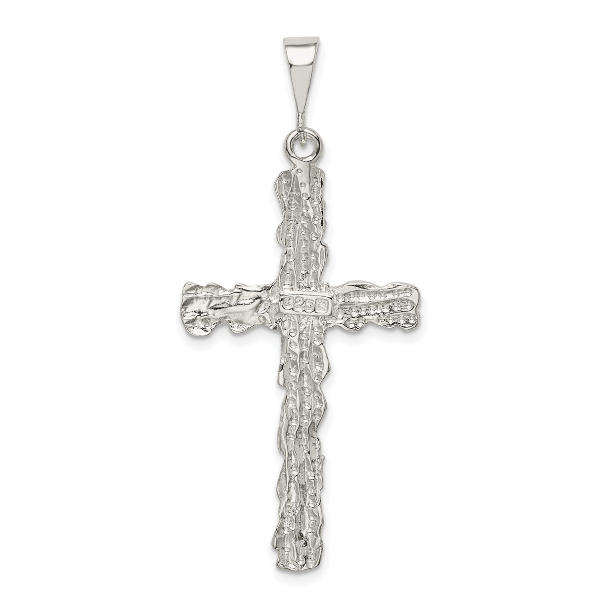 Sterling Silver Cross Pendant with Faceted Diamond Cut Finish, Textured Religious Charm for Men and Women