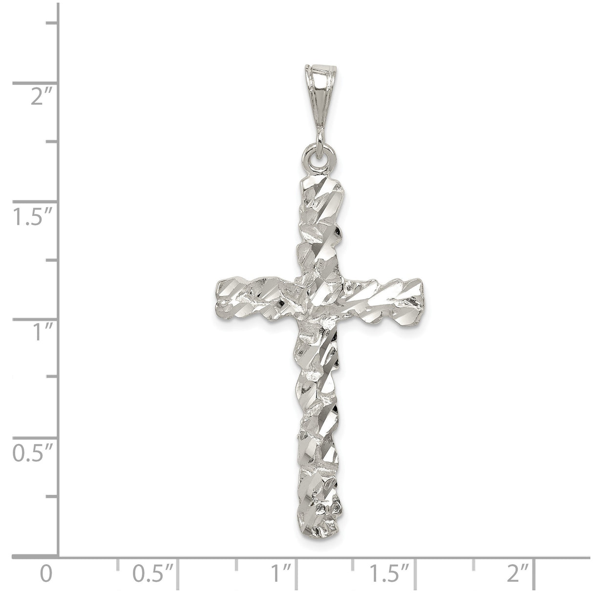 Sterling Silver Cross Pendant with Faceted Diamond Cut Finish, Textured Religious Charm for Men and Women