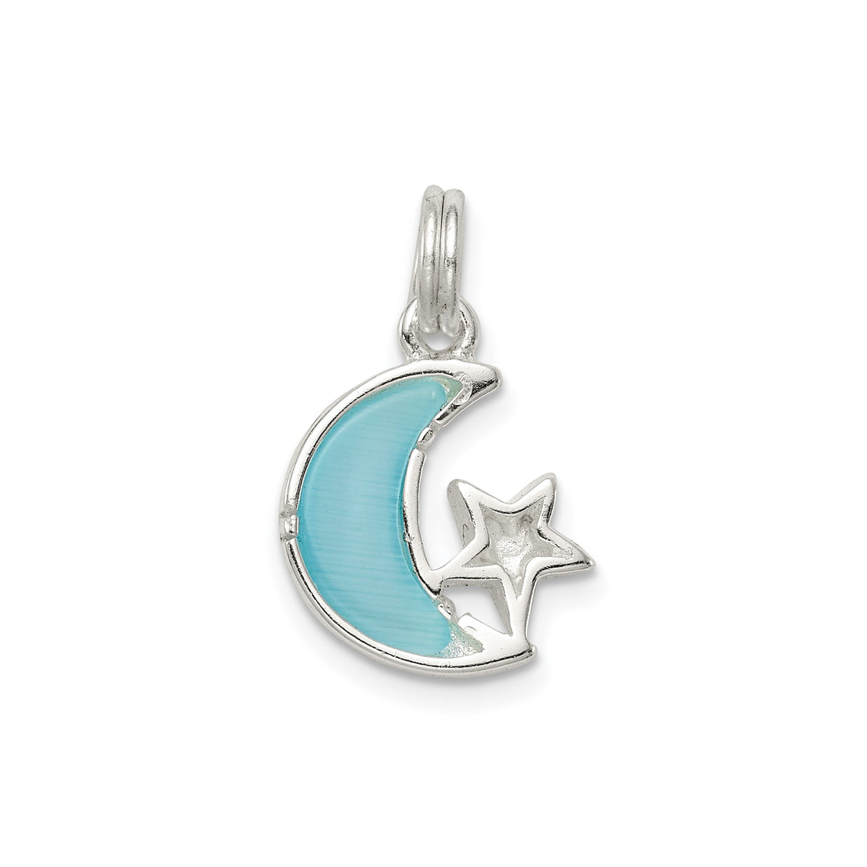 Sterling Silver Crescent Moon Pendant with Turquoise Enamel and Star Design