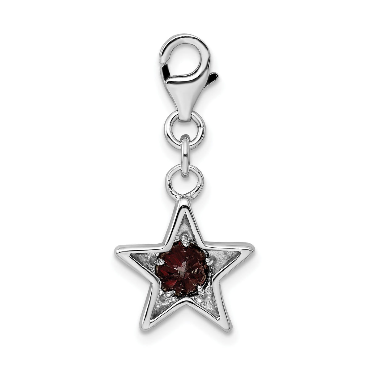 Sterling Silver Star Charm with Cubic Zirconia, Red Five-Point Pendant with Lobster Clasp