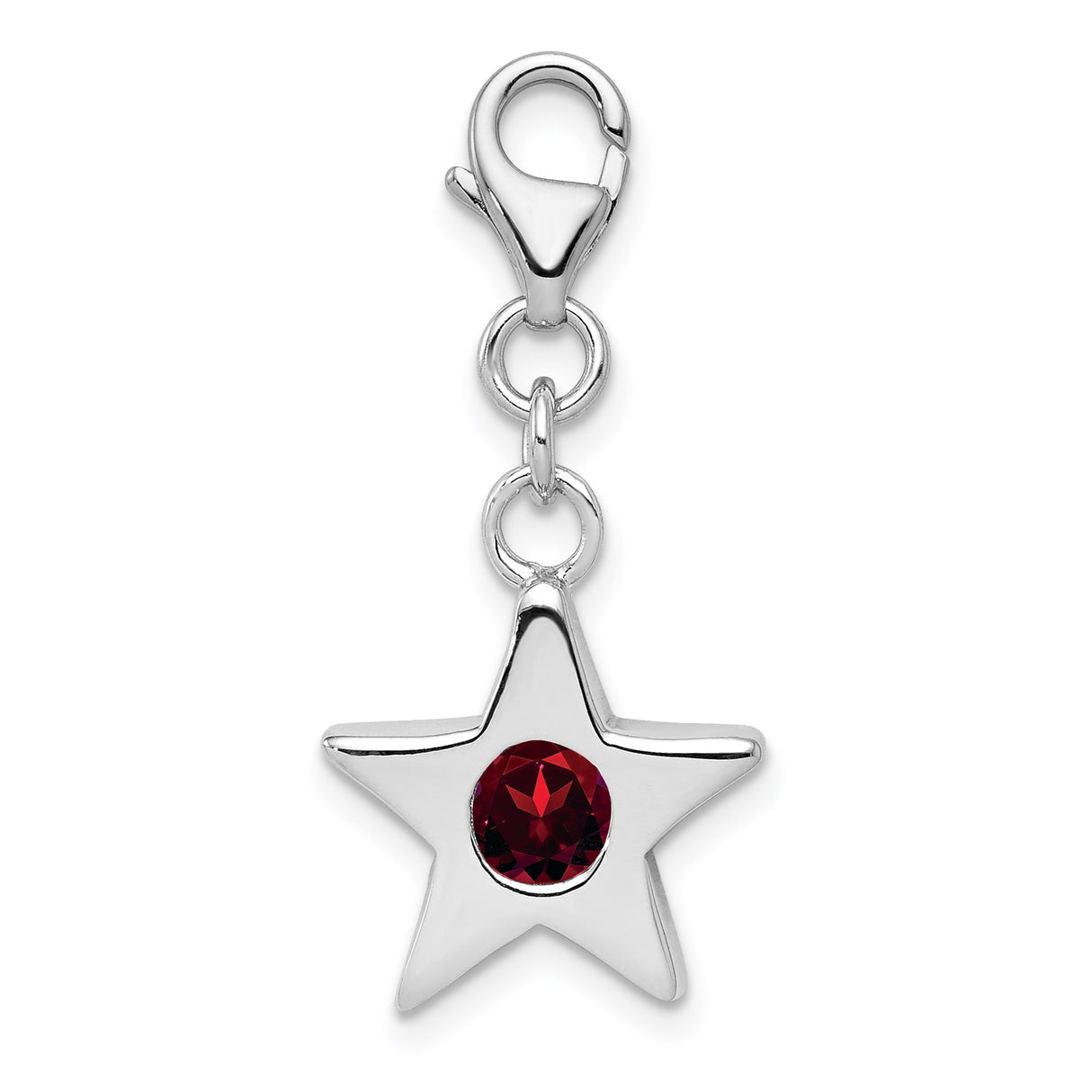 Sterling Silver Star Charm with Cubic Zirconia, Red Five-Point Pendant with Lobster Clasp