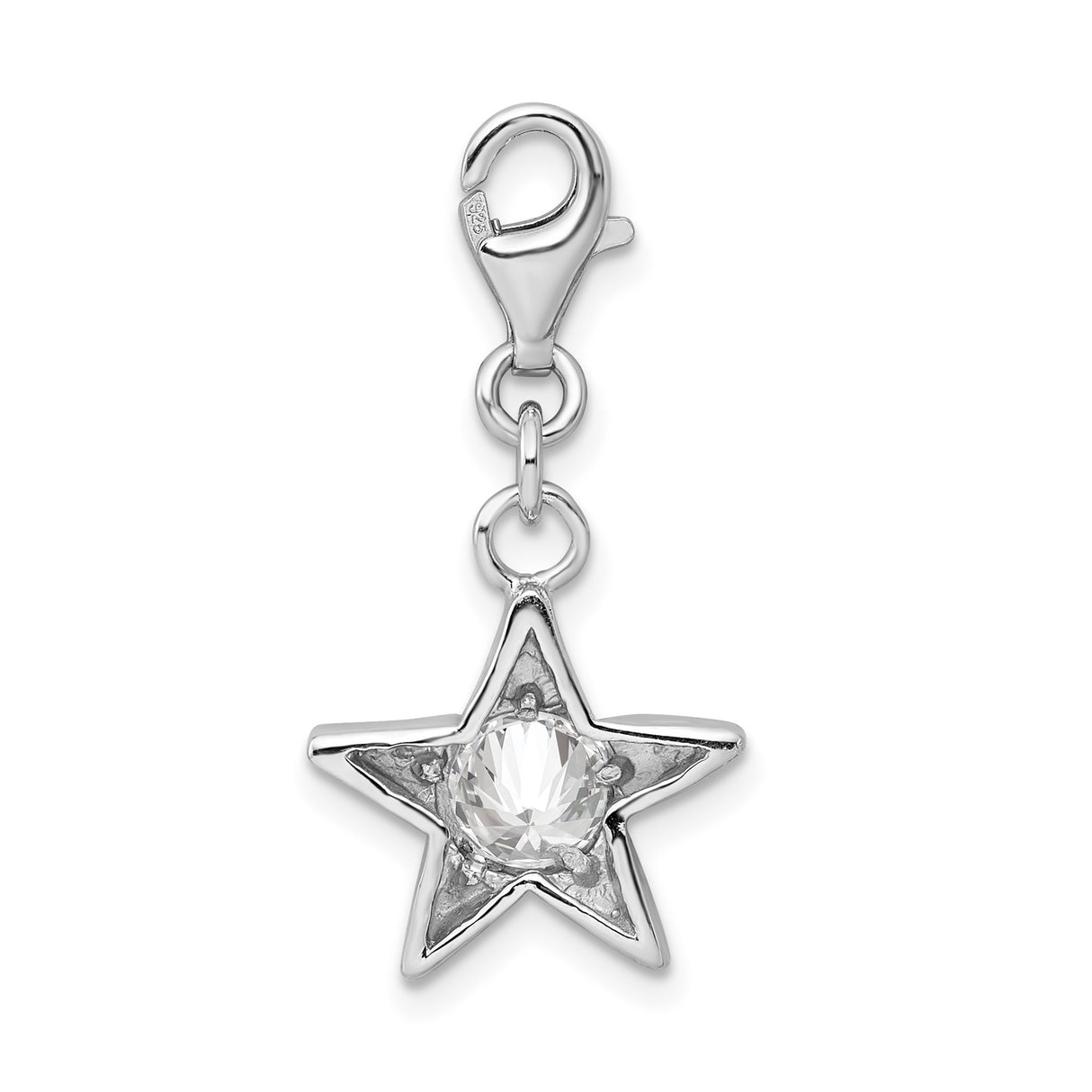 Sterling Silver Star Charm with Cubic Zirconia, Lobster Clasp Celestial Pendant