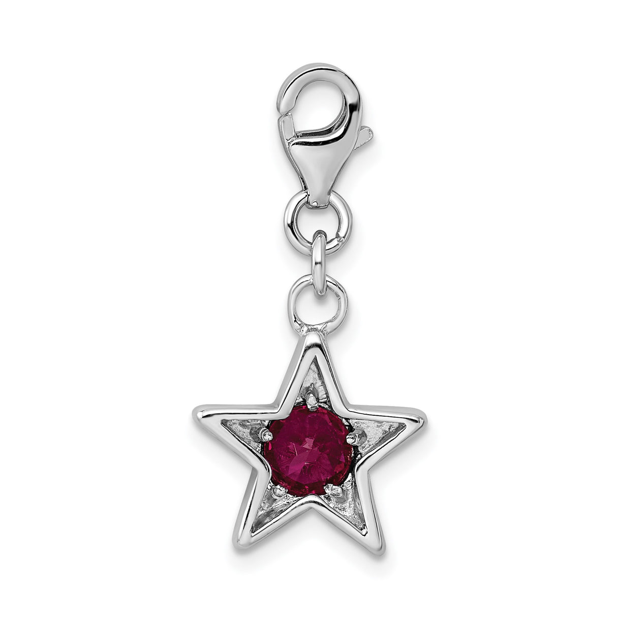 Sterling Silver Star Charm with Red Cubic Zirconia, July Birthstone Celestial Pendant