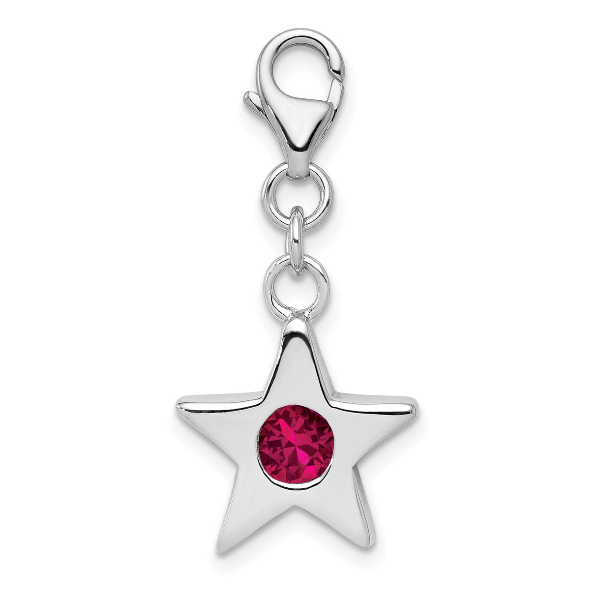 Sterling Silver Star Charm with Red Cubic Zirconia, July Birthstone Celestial Pendant