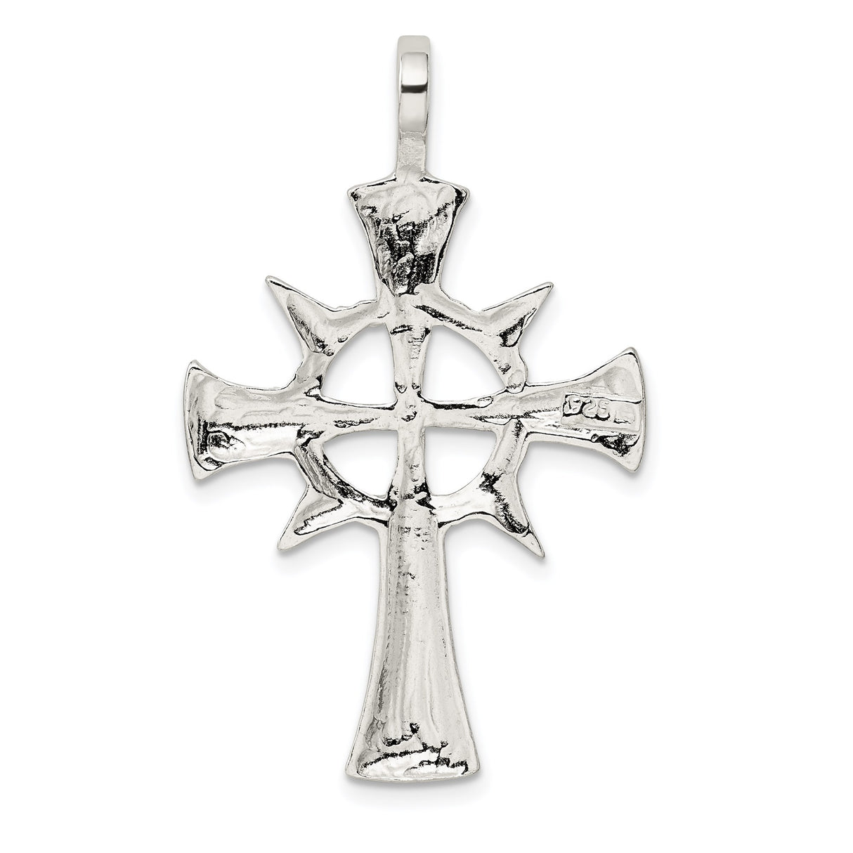 Sterling Silver Cross Pendant with Rugged Finish and Geometric Texture