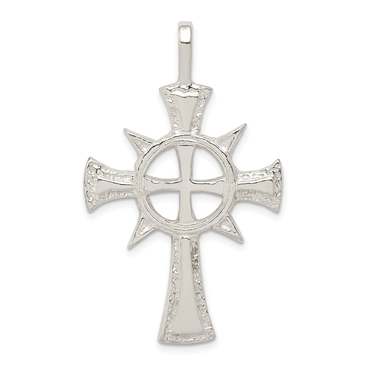 Sterling Silver Cross Pendant with Rugged Finish and Geometric Texture