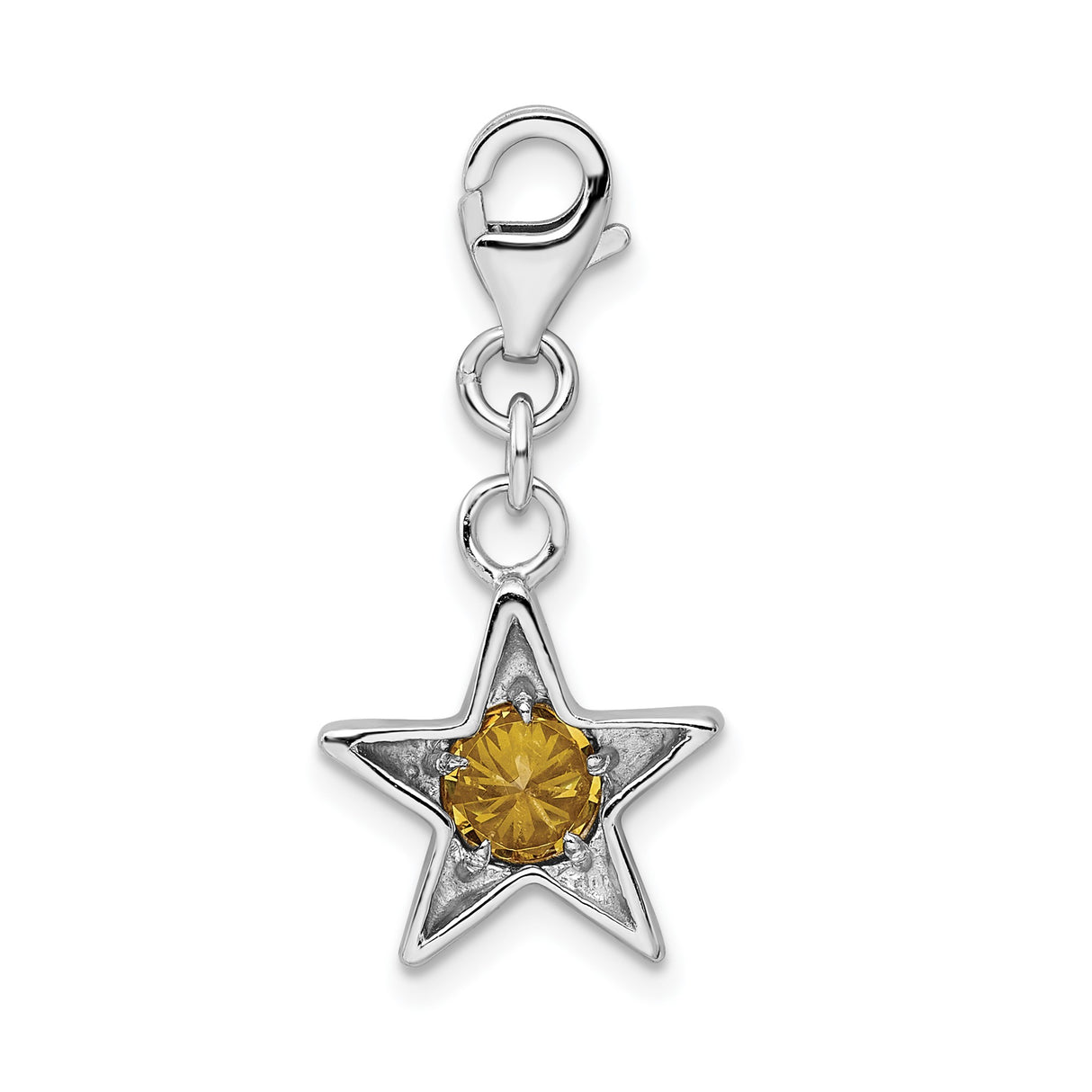 Sterling Silver Star Charm with Cubic Zirconia, Celestial Pendant with Lobster Clasp
