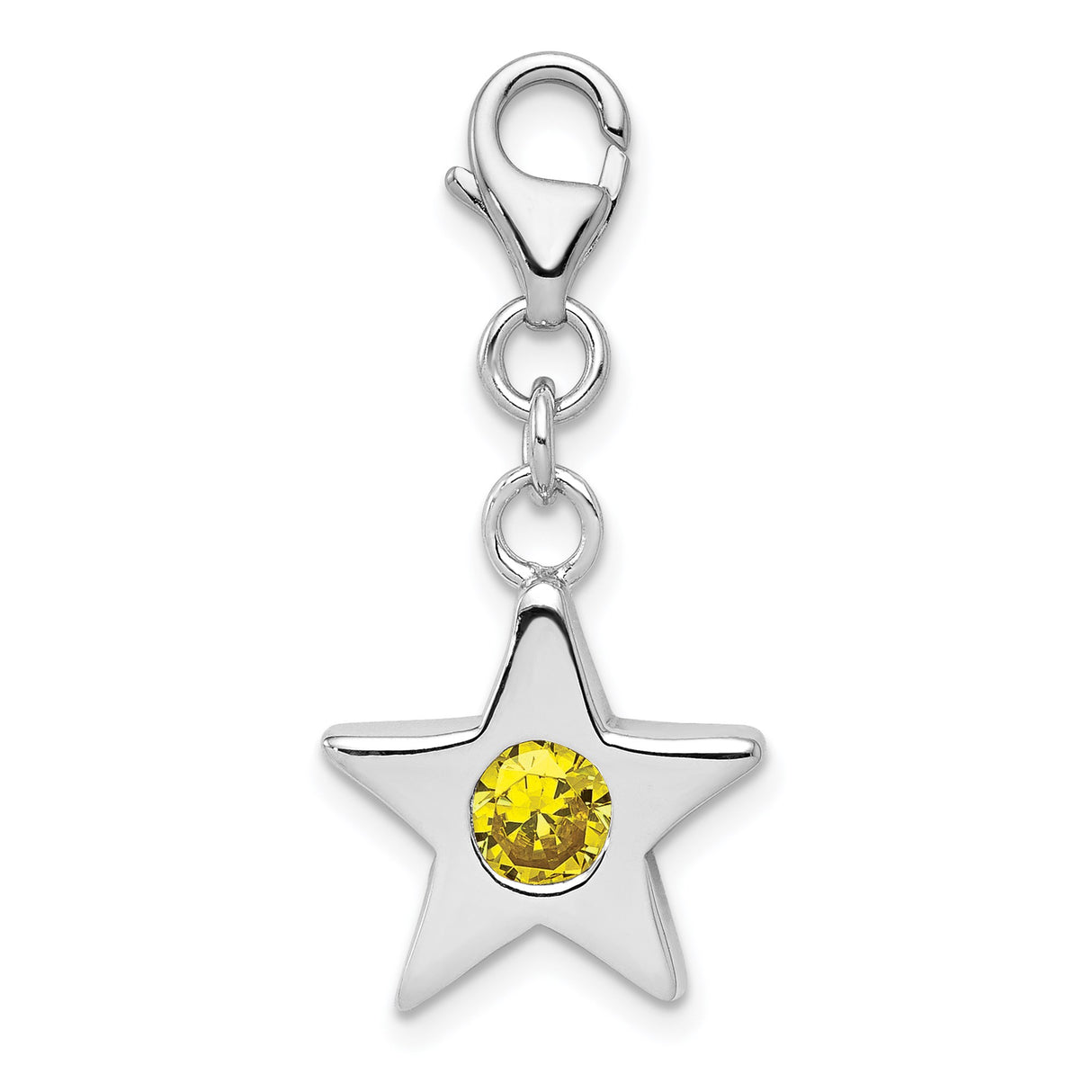 Sterling Silver Star Charm with Cubic Zirconia, Celestial Pendant with Lobster Clasp