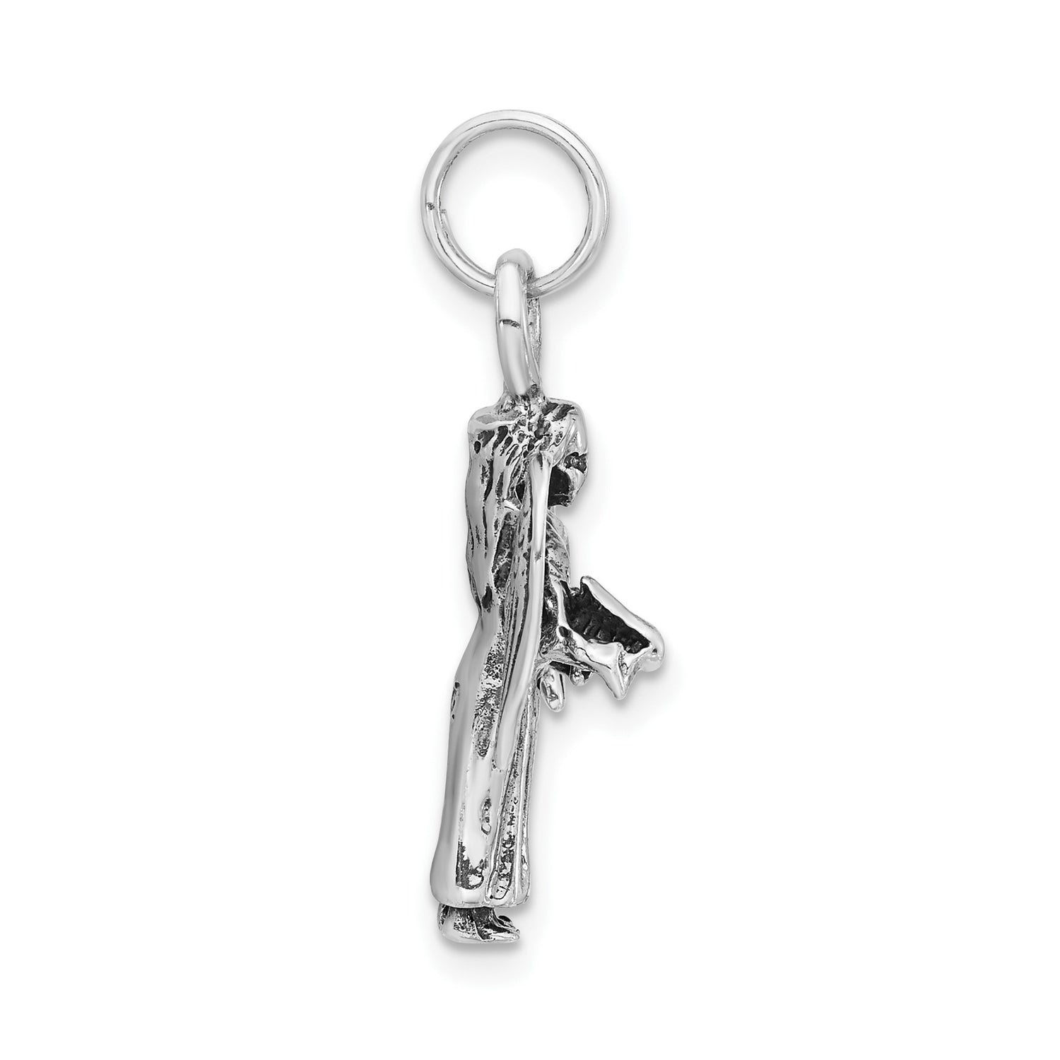 Sterling Silver Angel Pendant with Detailed Wings and Flowing Robe, Christian Faith Jewelry