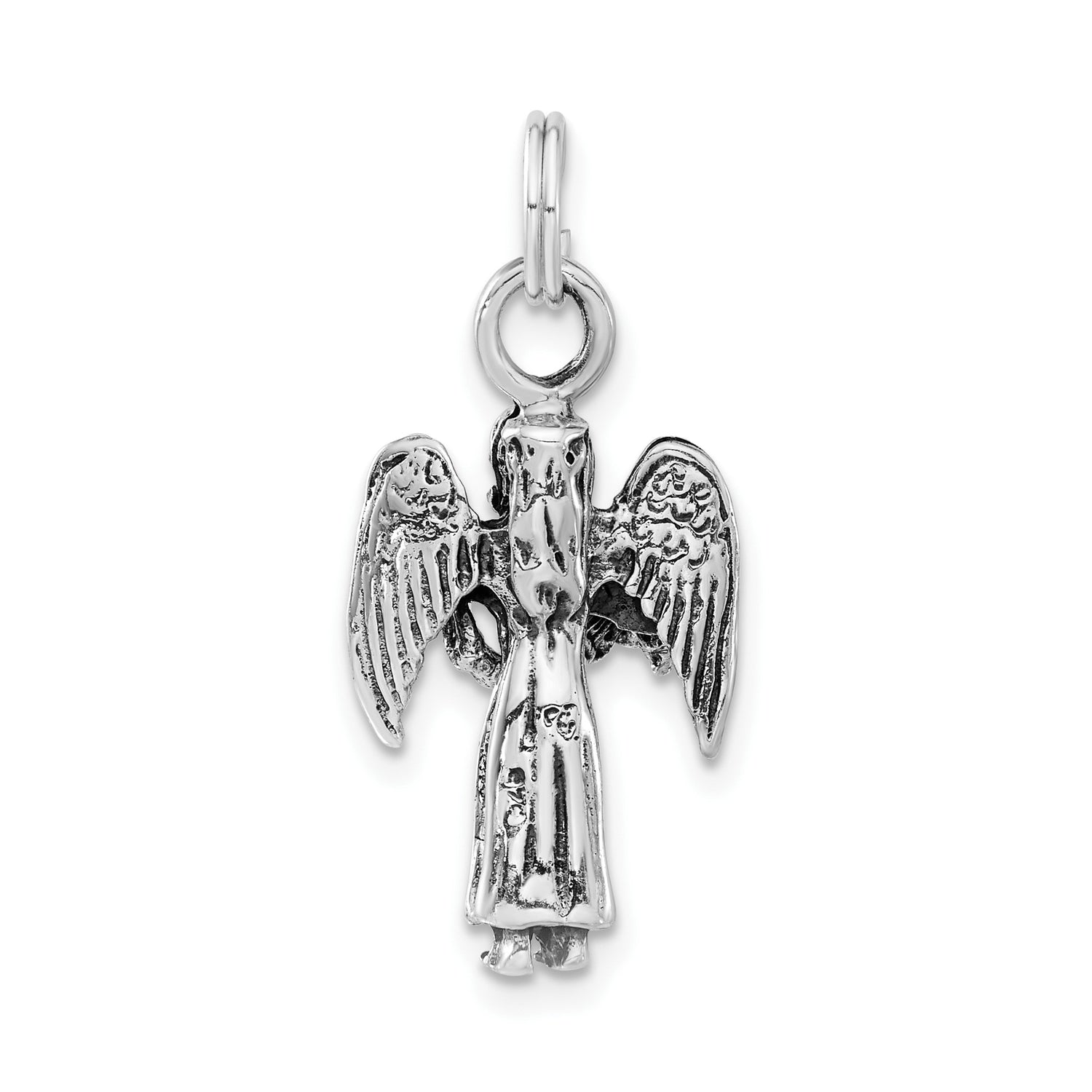 Sterling Silver Angel Pendant with Detailed Wings and Flowing Robe, Christian Faith Jewelry