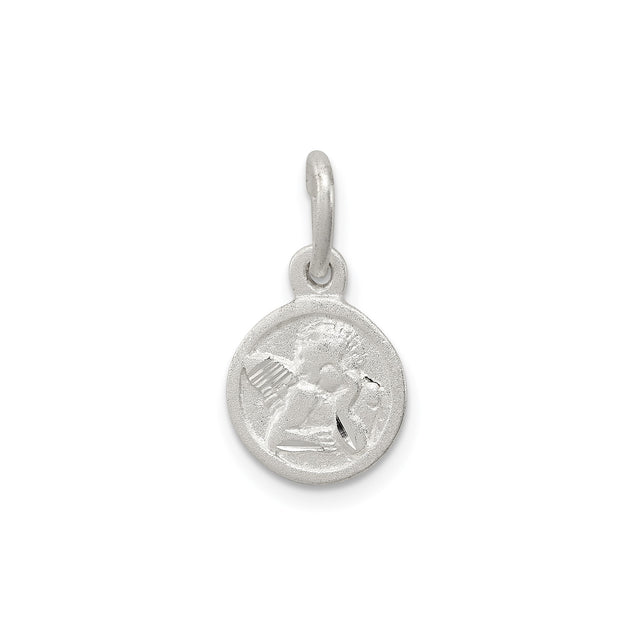 Sterling Silver Angel Pendant with Praying Cherub, Guardian Medallion Design for Women