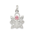 Sterling Silver Angel Pendant with Pink Cubic Zirconia and Openwork Halo Design