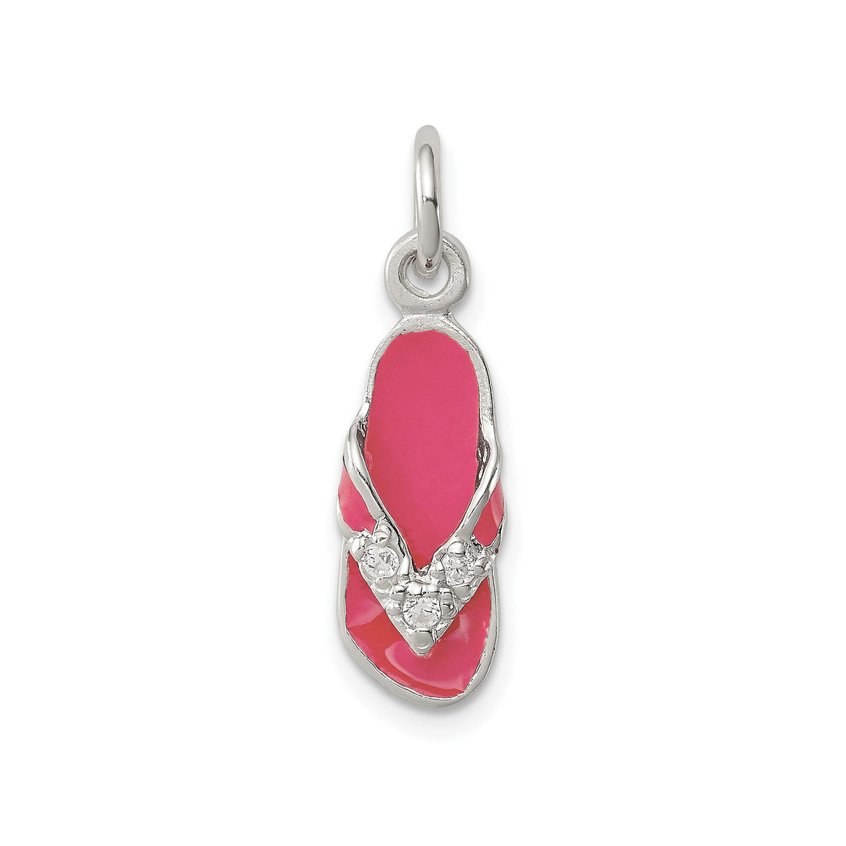 Sterling Silver Flip Flop Pendant with Pink Enamel and Cubic Zirconia, Fun Beach Jewelry for Women and Girls