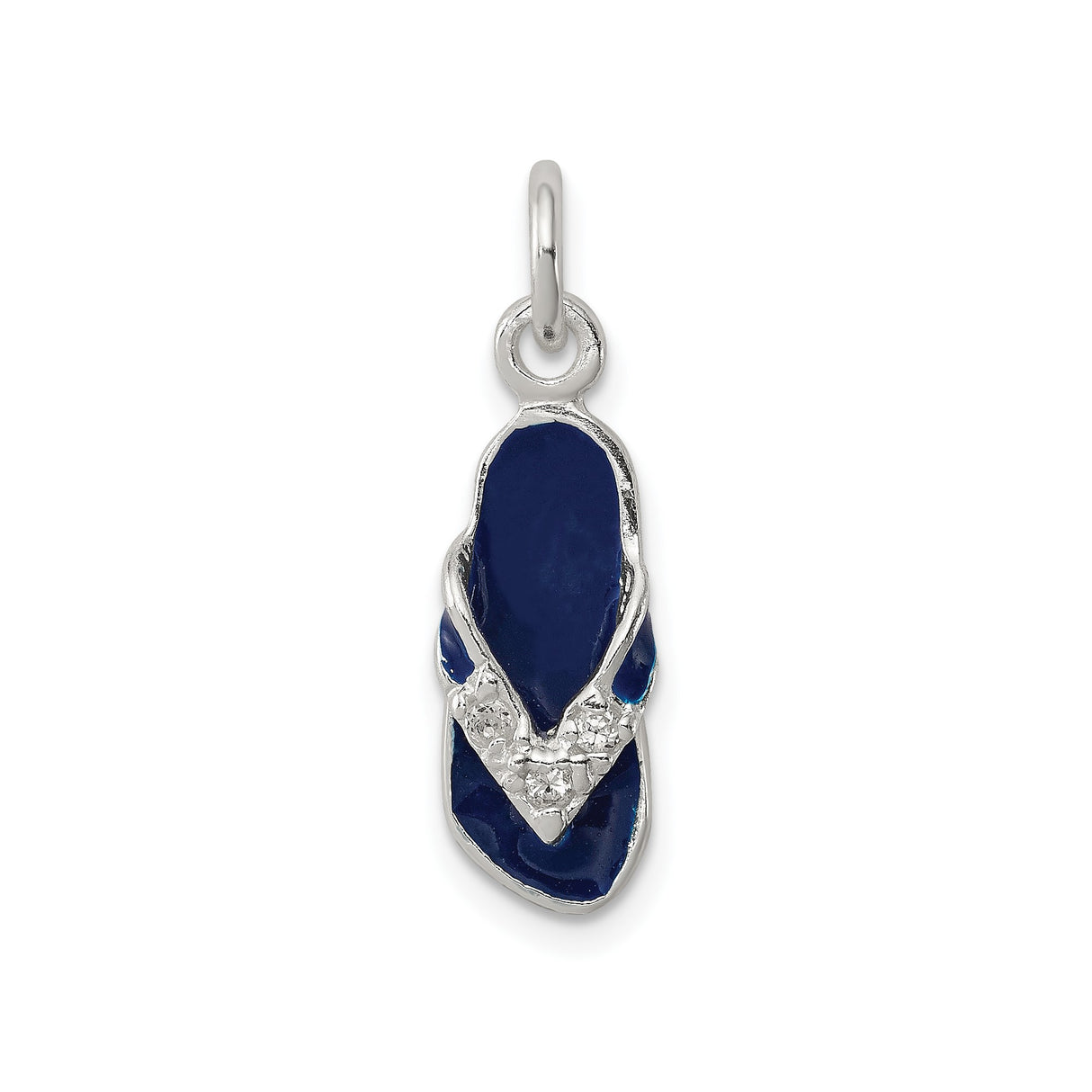 Sterling Silver Flip Flop Sandal Pendant with Cubic Zirconia and Blue Enamel, Coastal Style
