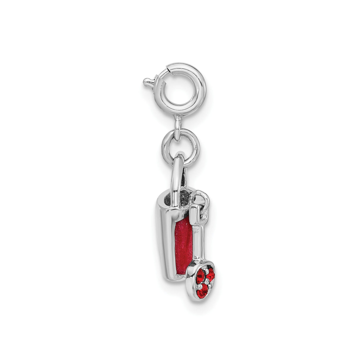 Sterling Silver Purse Charm Pendant with Red Enamel, Heart Detail, and Cubic Zirconia