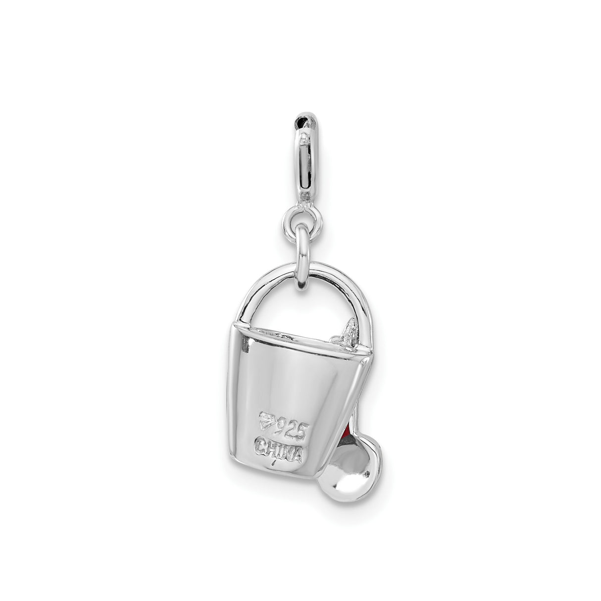 Sterling Silver Purse Charm Pendant with Red Enamel, Heart Detail, and Cubic Zirconia