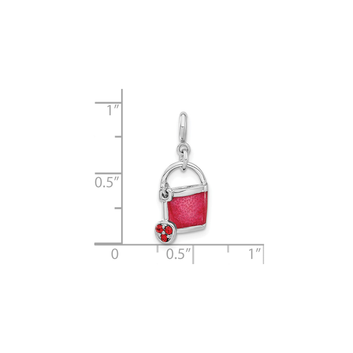 Sterling Silver Purse Charm Pendant with Red Enamel, Heart Detail, and Cubic Zirconia