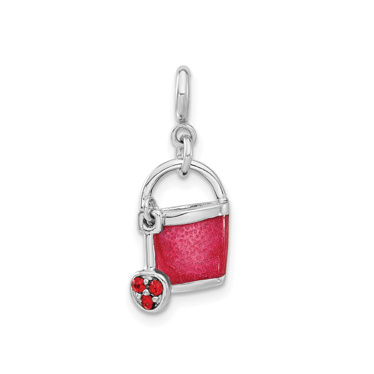 Sterling Silver Purse Charm Pendant with Red Enamel, Heart Detail, and Cubic Zirconia