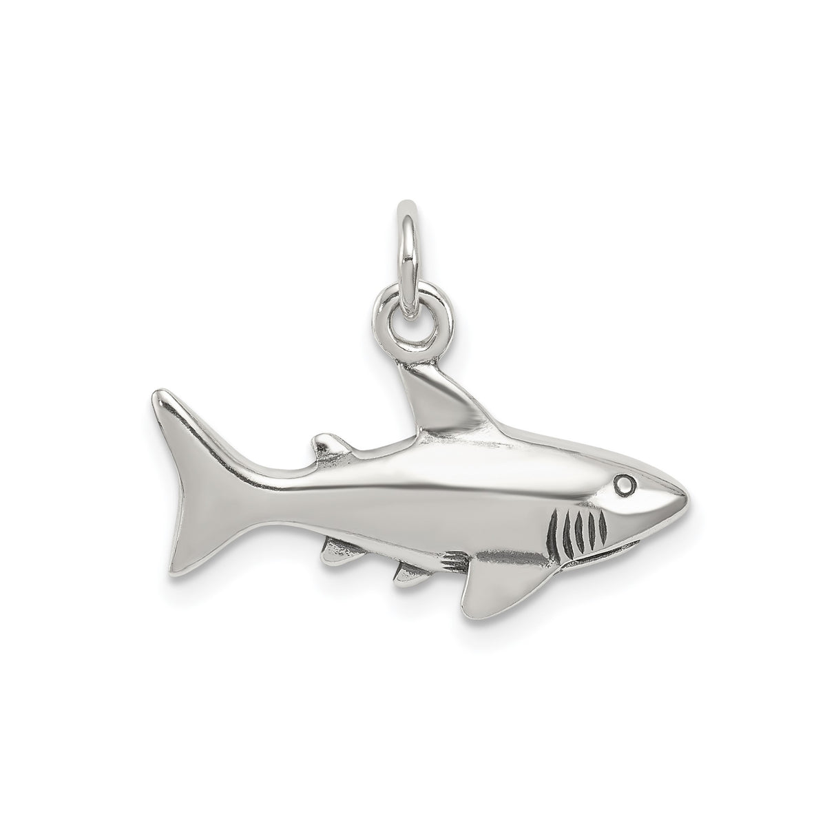 Sterling Silver Shark Pendant with Great White Design, Nautical Marine Animal Charm