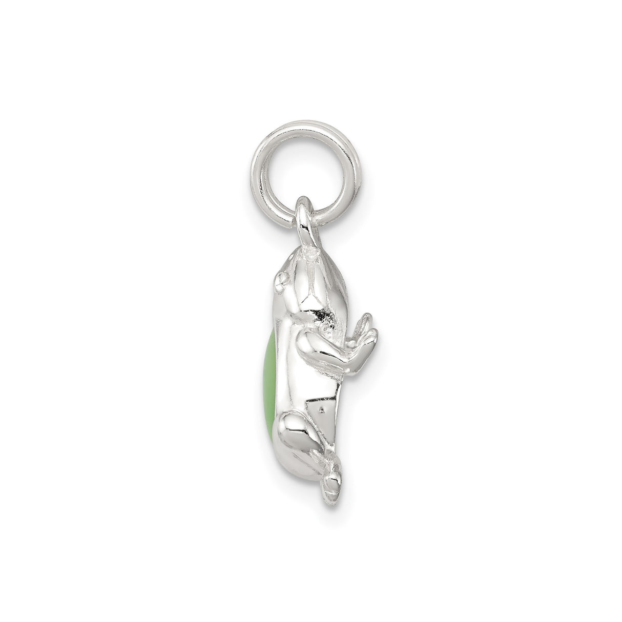 Sterling Silver Frog Pendant with Light Green Cats Eye Belly, Whimsical Animal Totem Jewelry