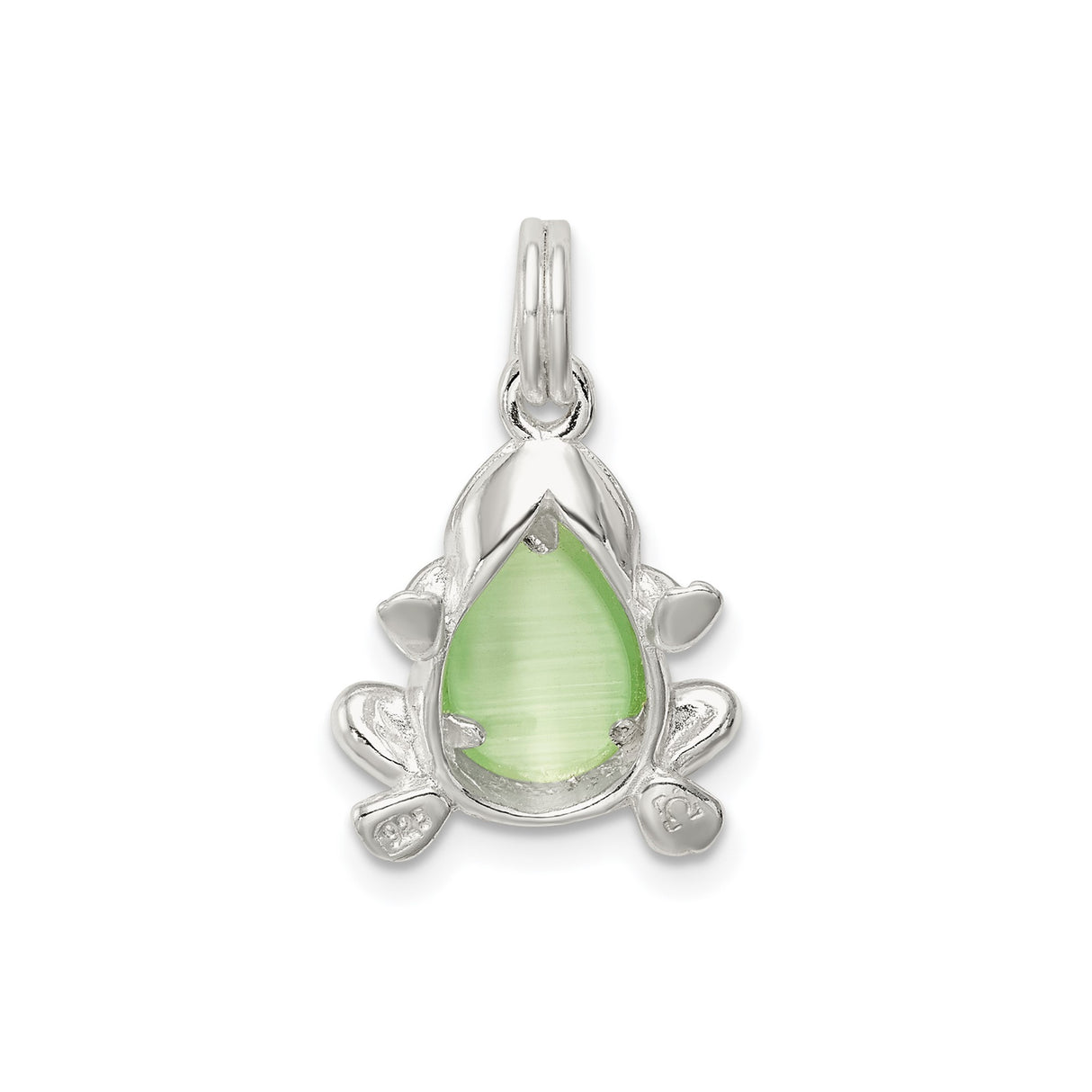 Sterling Silver Frog Pendant with Light Green Cats Eye Belly, Whimsical Animal Totem Jewelry
