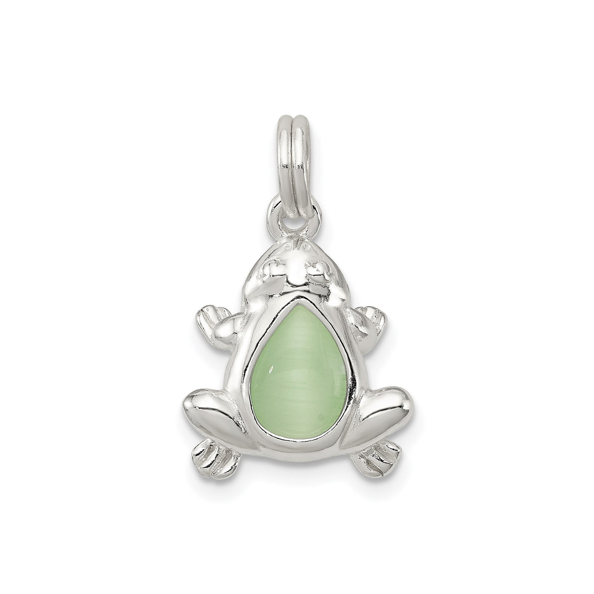 Sterling Silver Frog Pendant with Light Green Cats Eye Belly, Whimsical Animal Totem Jewelry