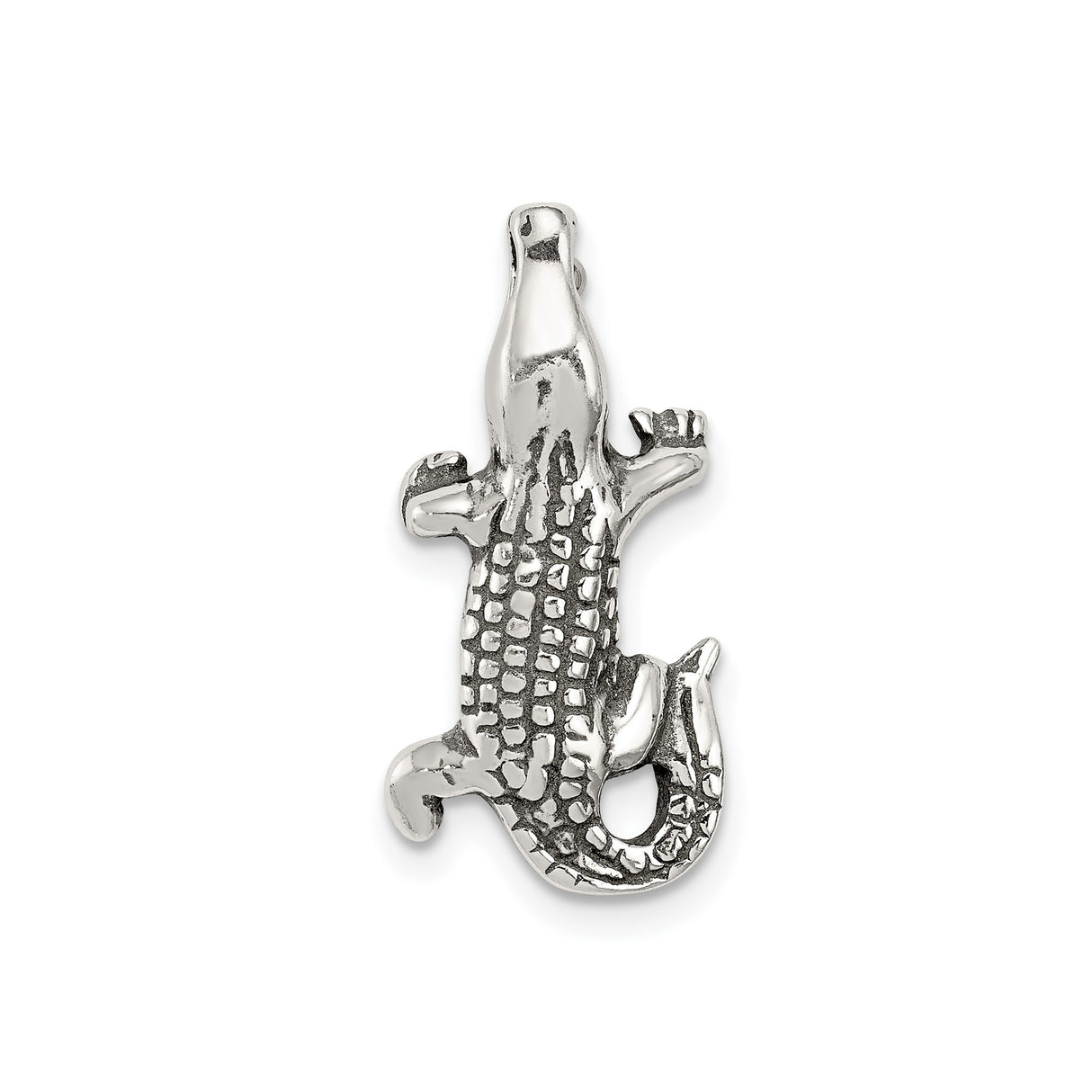 Sterling Silver Alligator Pendant, Textured Gator Charm with Wildlife Jungle-Inspired Design