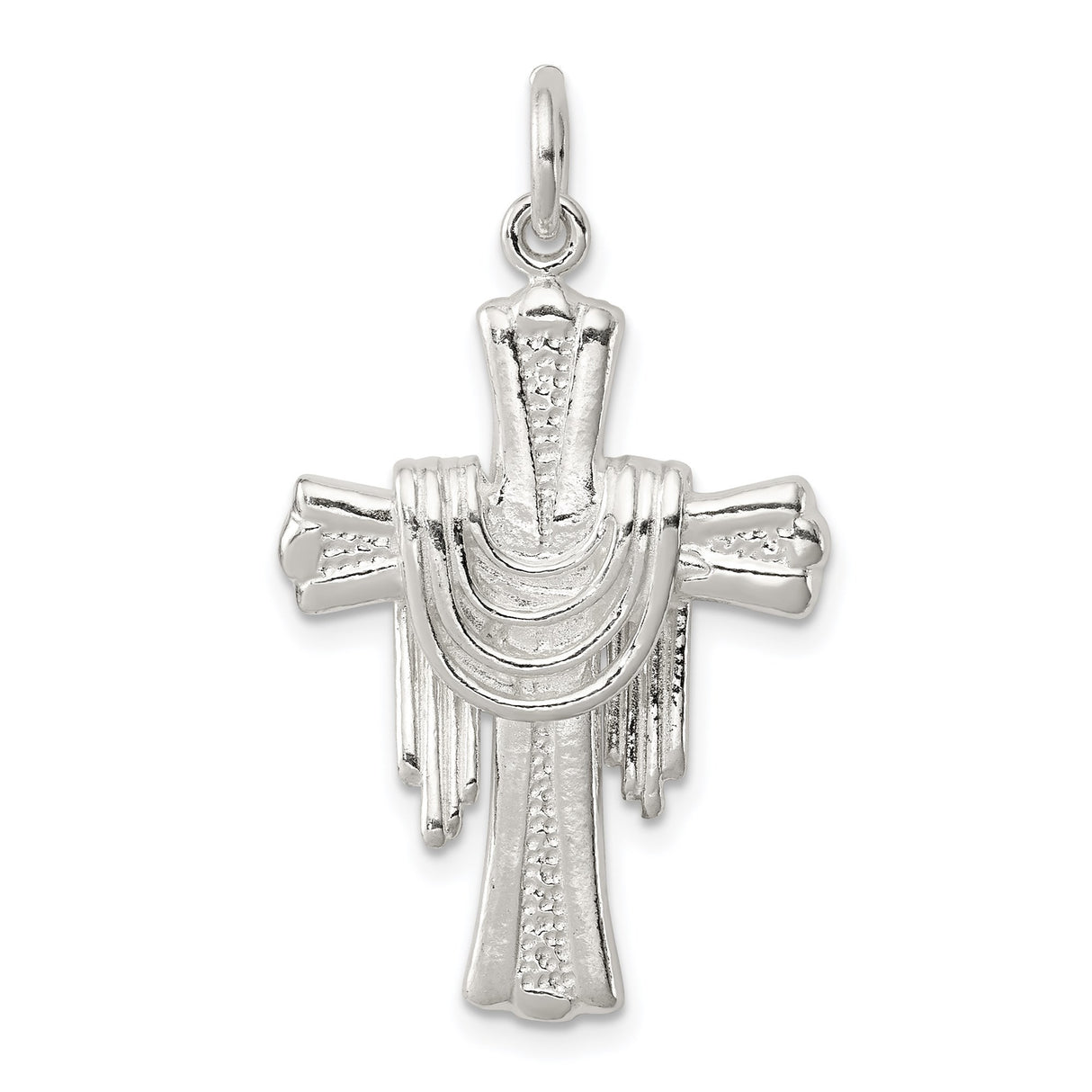Sterling Silver Cross Pendant with Draped Textured Design, Religious Symbolic Jewelry for Men and Women