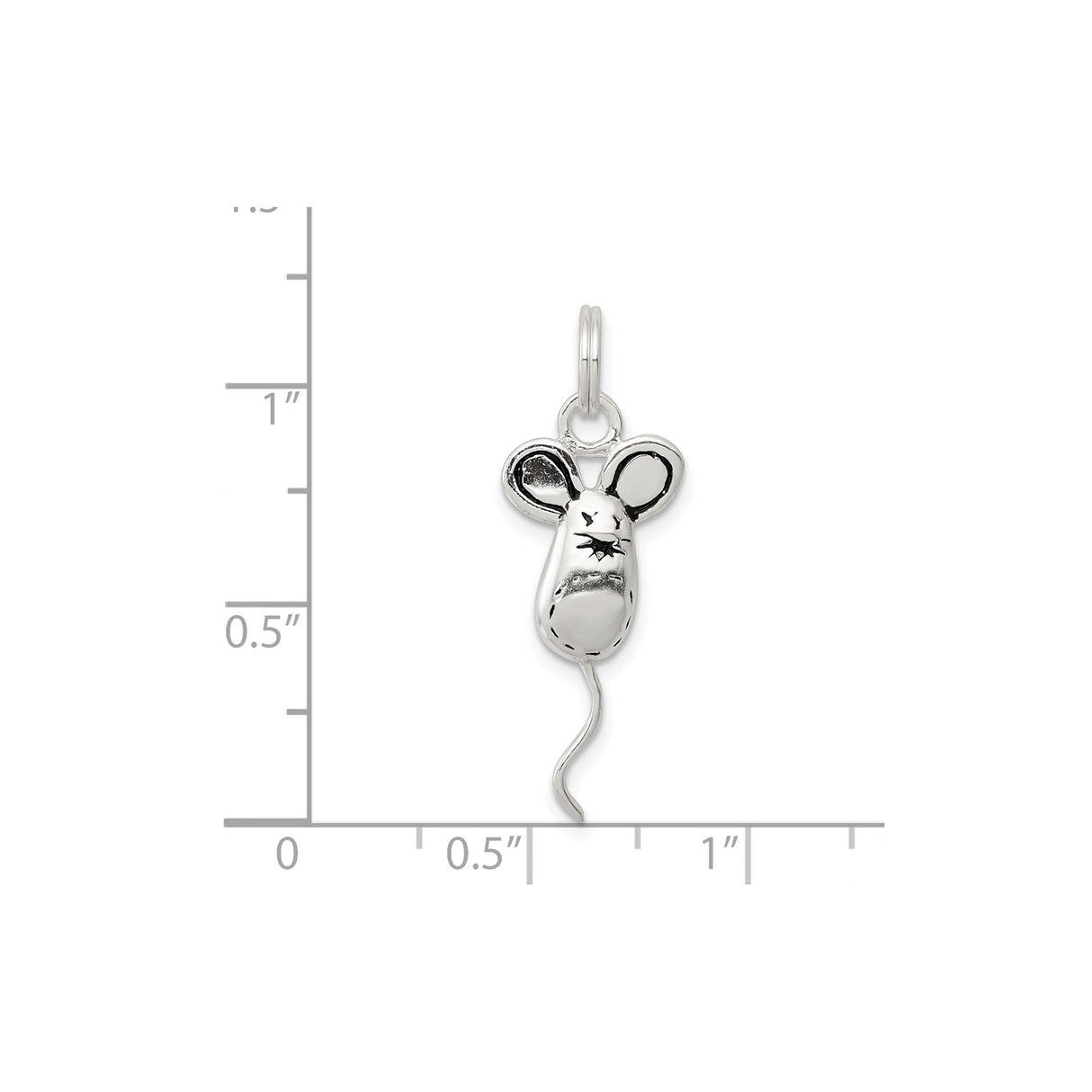 Sterling Silver Mouse Charm Pendant with Big Ears and Curled Tail, Whimsical Animal Jewelry