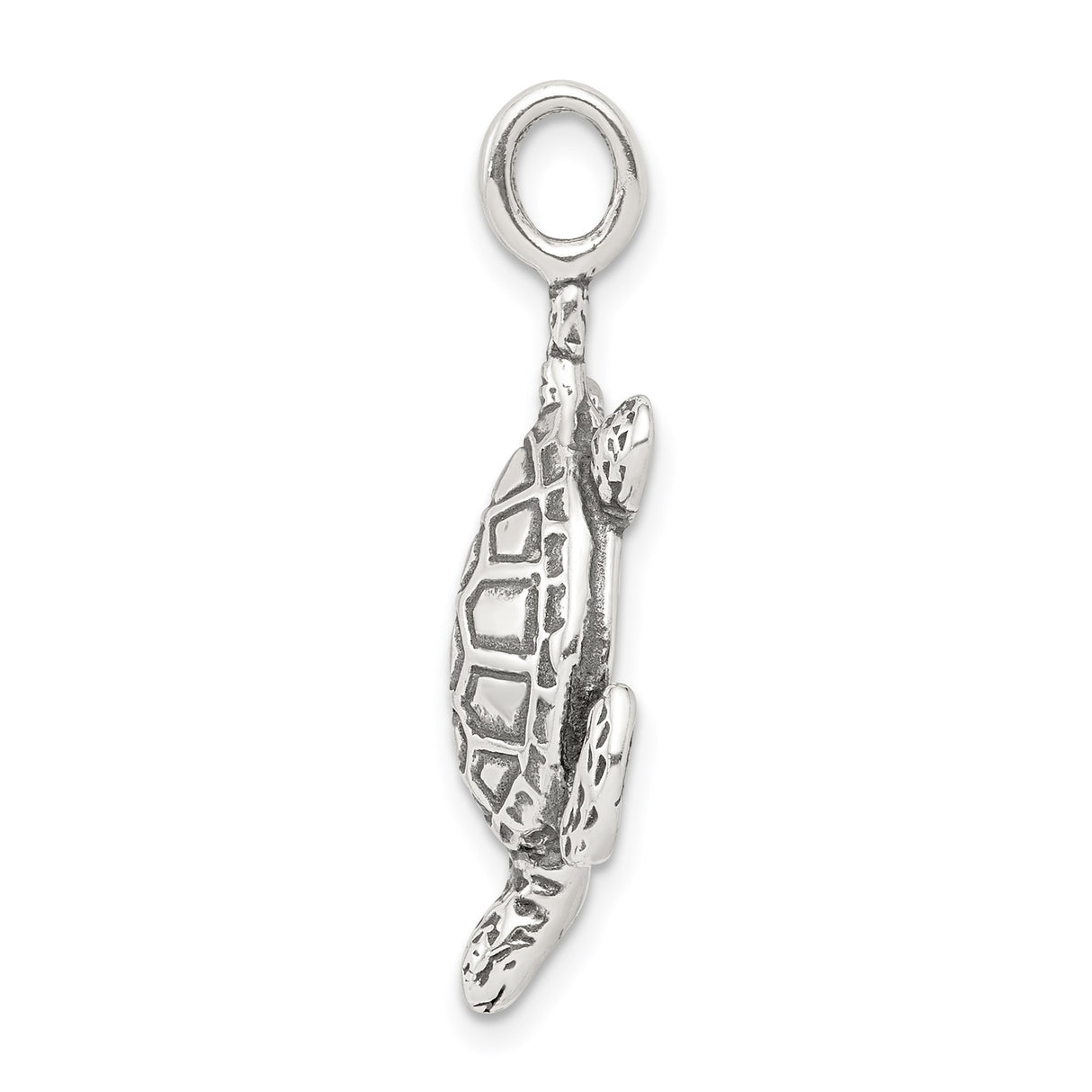Sterling Silver Turtle Pendant with Textured Flippers and Shell Detail, Ocean Animal Jewelry