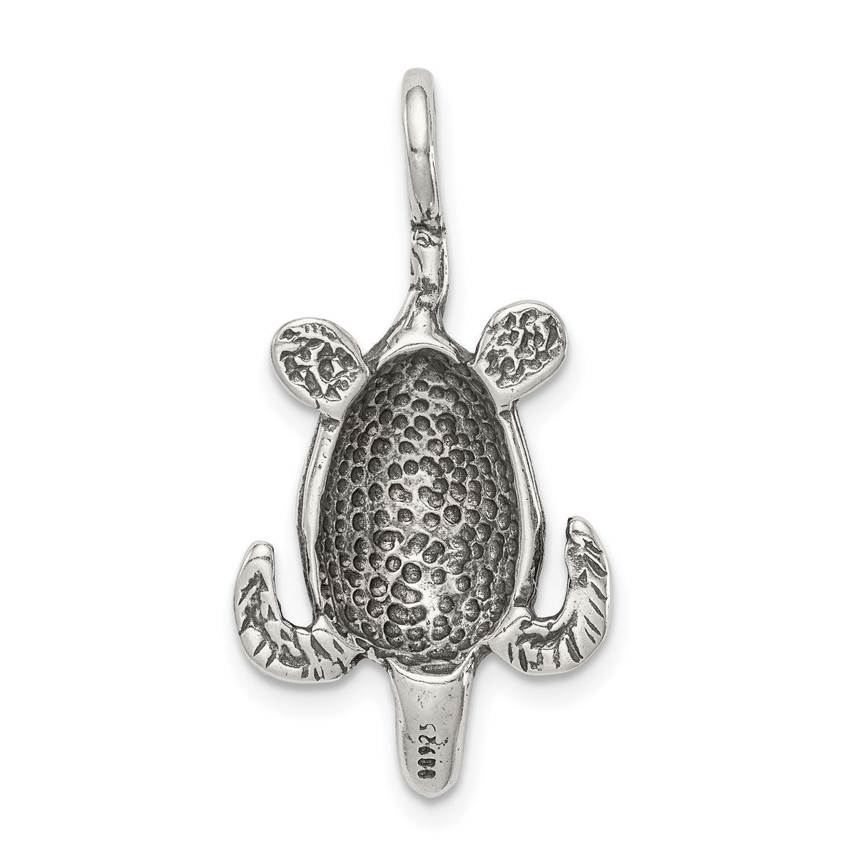 Sterling Silver Turtle Pendant with Textured Flippers and Shell Detail, Ocean Animal Jewelry