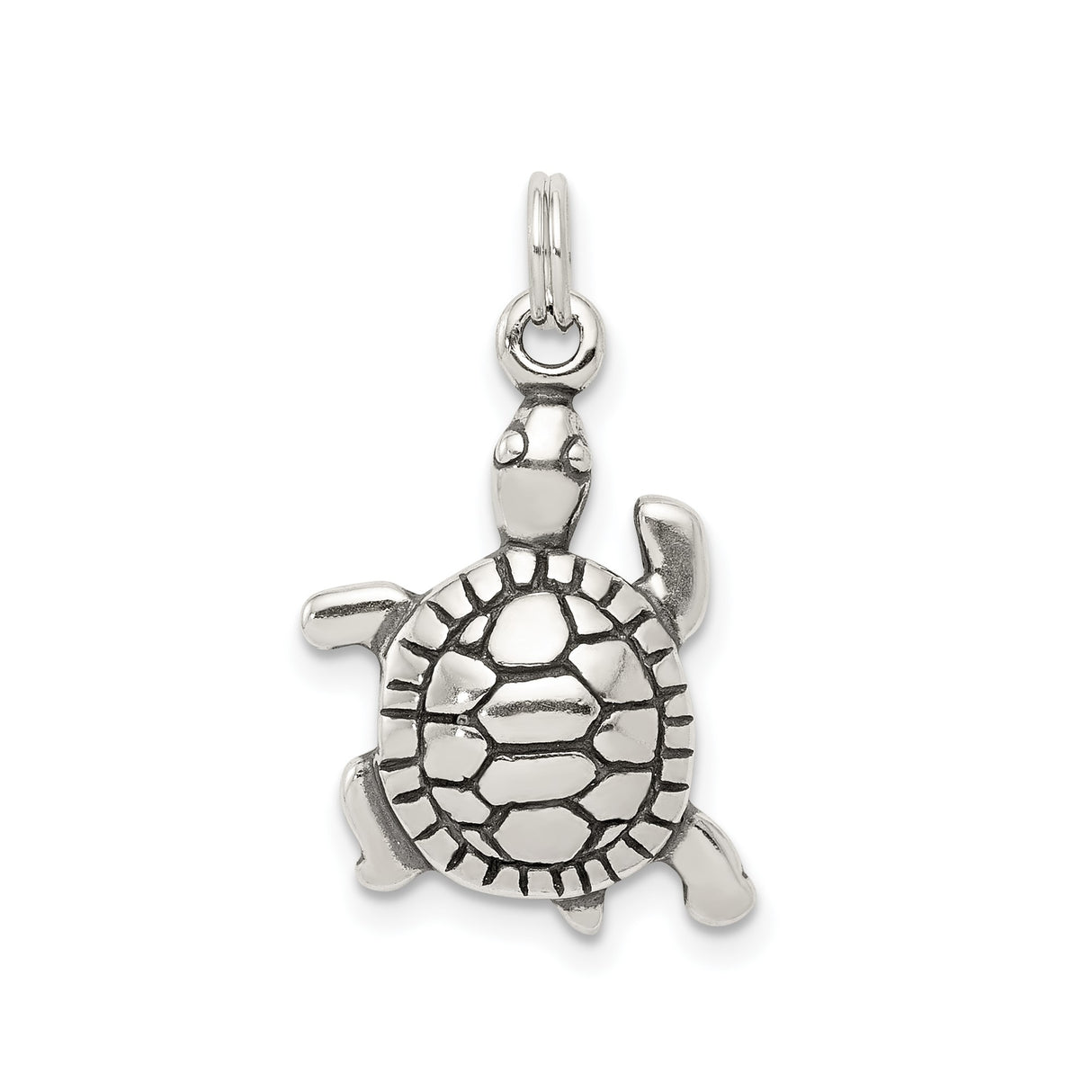 Sterling Silver Turtle Pendant with Detailed Shell Design, Nautical Ocean Charm
